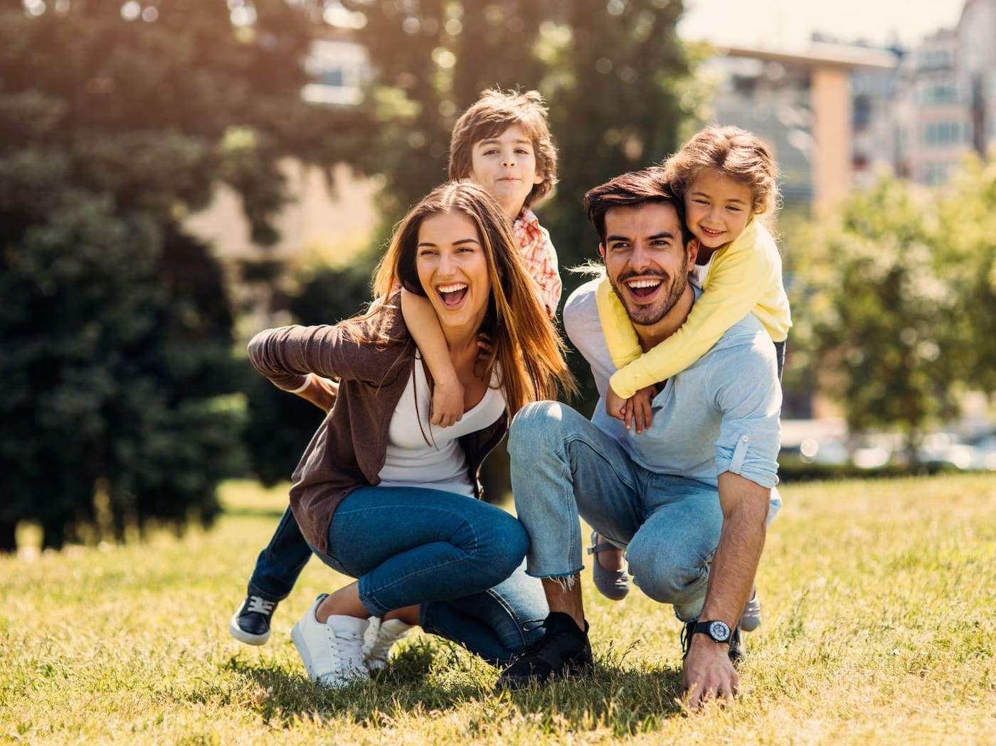 Eight plastic human figurines representing a family